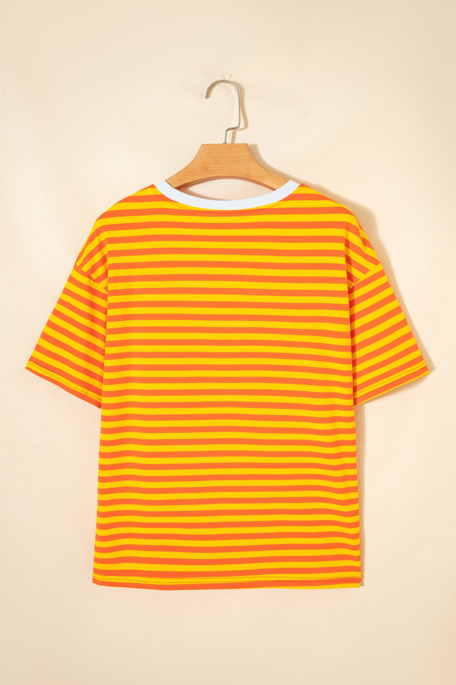 Sky Blue Stripe Contrast Crew Neck Drop Shoulder Loose Tee